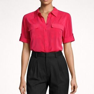 EQUIPMENT Short-Sleeve Slim Signature Silk Blouse Button Down Top Size Small